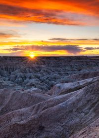 Sunset over Badlands National Park as seen from one of the peaks
