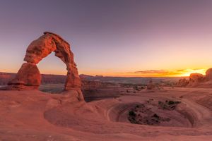 Sunset on delicate arch trail in Arches National Park