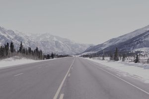 Road in winter in the middle of Denali National Park and Preserve