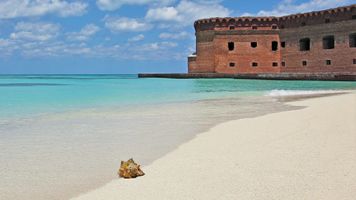 Fort Jefferson visible from a stunningly beautiful beach in Dry Tortugas National Park