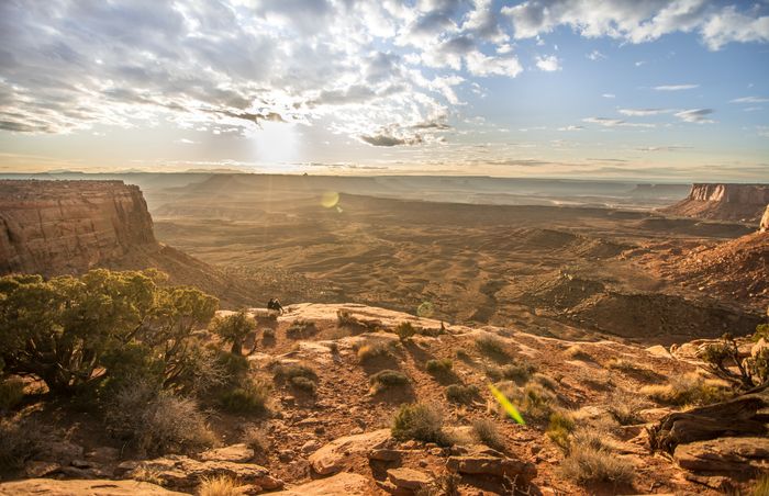 View from the cliff at Canyonlands National Park, moments before sunset.